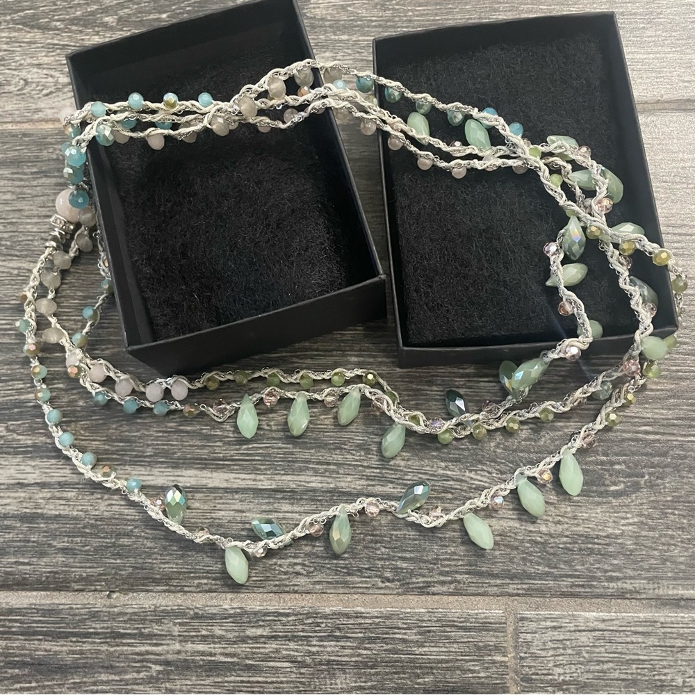 Beautiful unique artisan necklace beads crochet extra long layering boho hippie